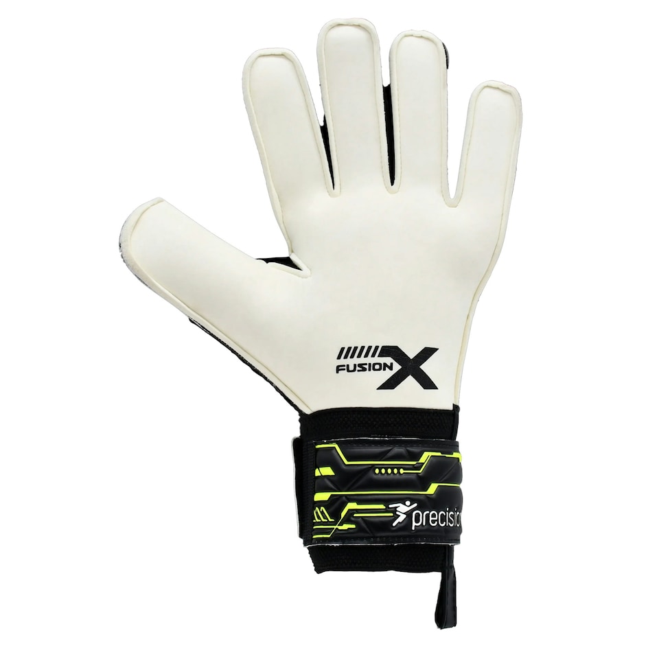 image 1 of Precision Childrens/Kids Fusion X Flat Cut Finger Protect Goalkeeper Gloves - White/Black/Neon Green - 7
