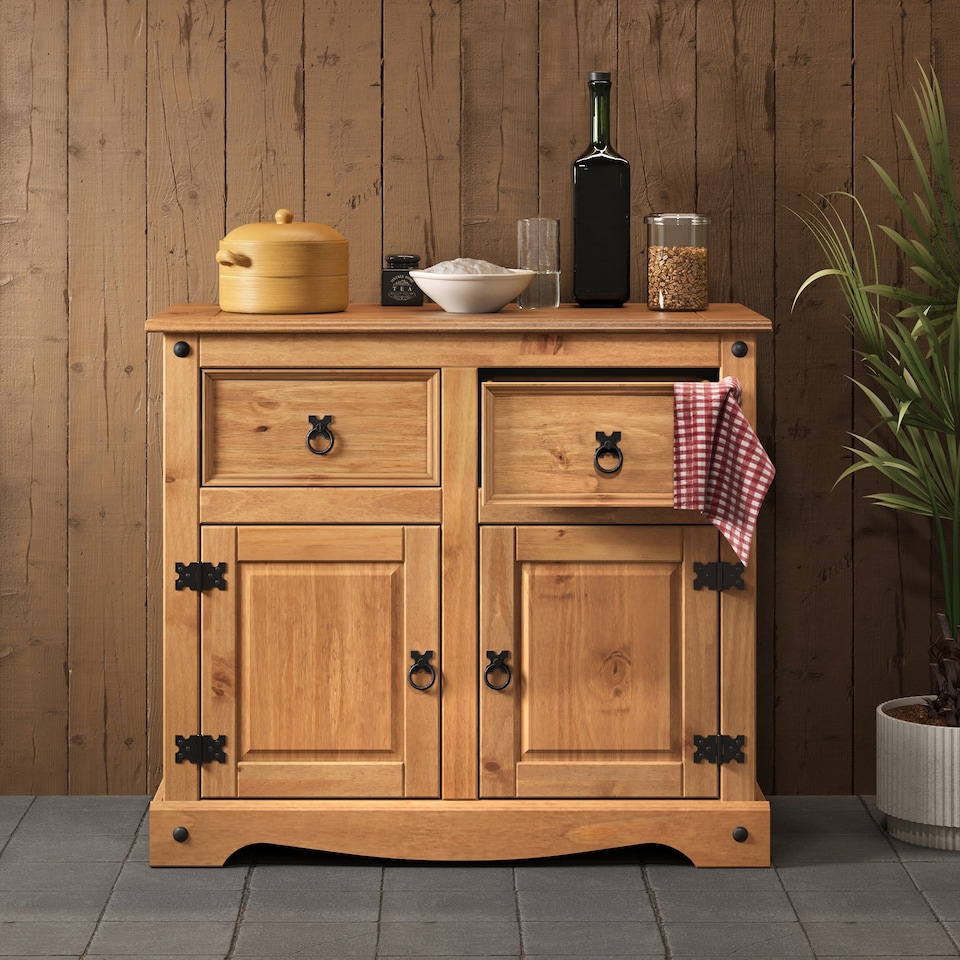 image 1 of Mercers Furniture Corona 2 Door 2 Drawer Sideboard Cupboard Cabinet Storage Dresser Solid Wood Pine Wooden with Mexican Styling