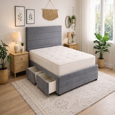 Divan Bed Set Headboard and Footboard with Mattress 4ft Small Double Grey Suede Storage No Drawers