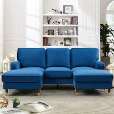 Woodbury U-Shaped Velvet Corner Sofa - Blue