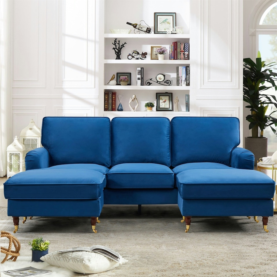 Woodbury U-Shaped Velvet Corner Sofa - Blue