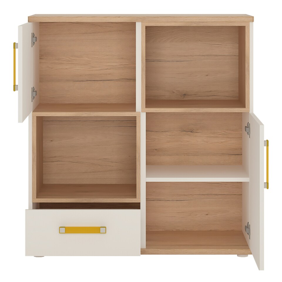 image 1 of 4KIDS 2 Door 1 Drawer Cupboard with 2 Open Shelves with Orange Handles
