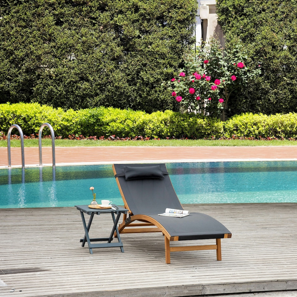 image 1 of Outsunny Ergonomic Outdoor Chaise w/ Adjustable Back and Pillow for Garden Black