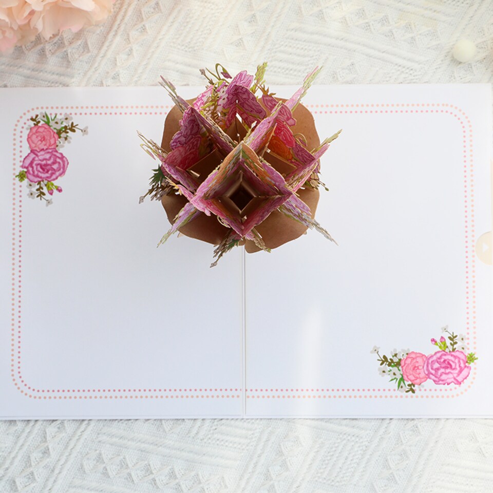 image 1 of Bouquet of Pink Carnation 3D Pop Up Greeting Card