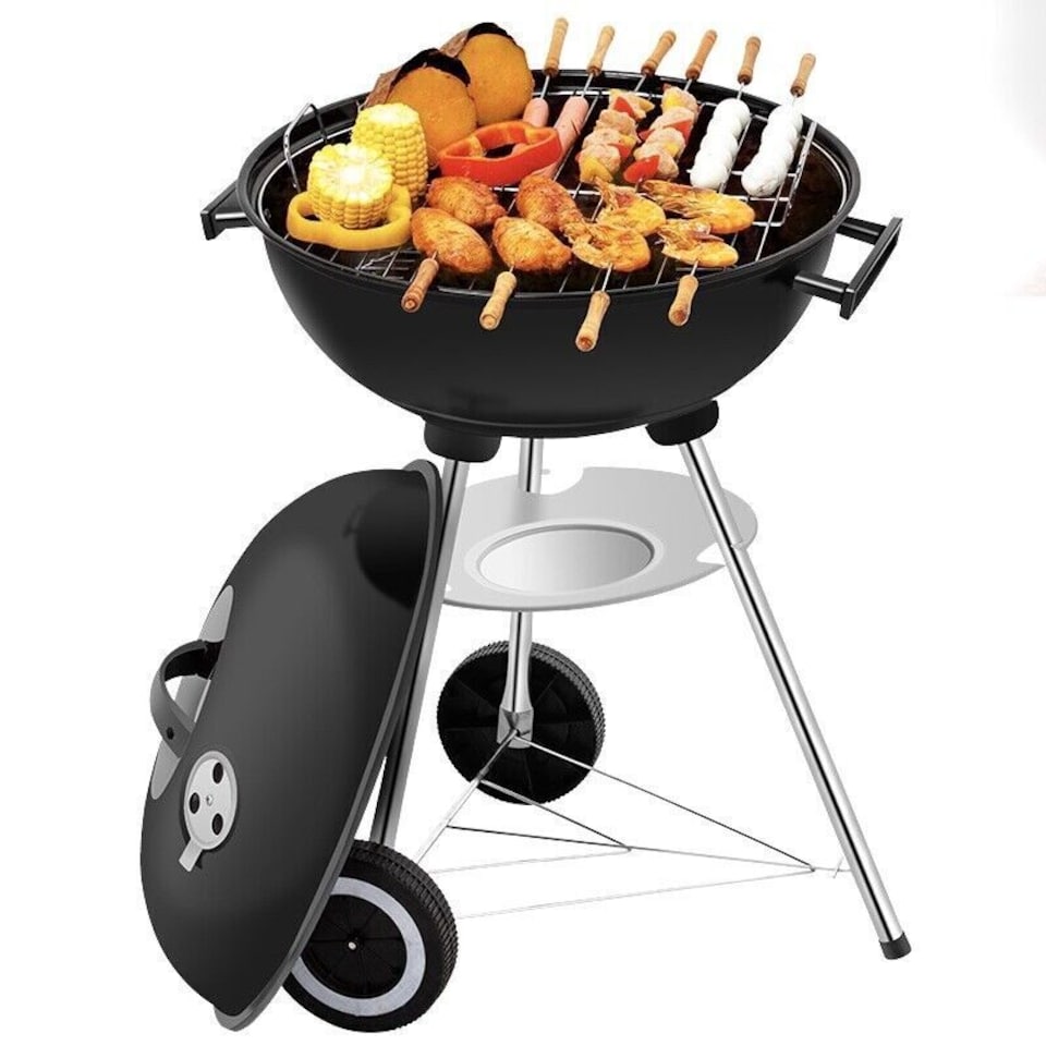 image 1 of Portable Round Kettle Charcoal Grill BBQ Outdoor Heat Control Party BBQ Grill Black