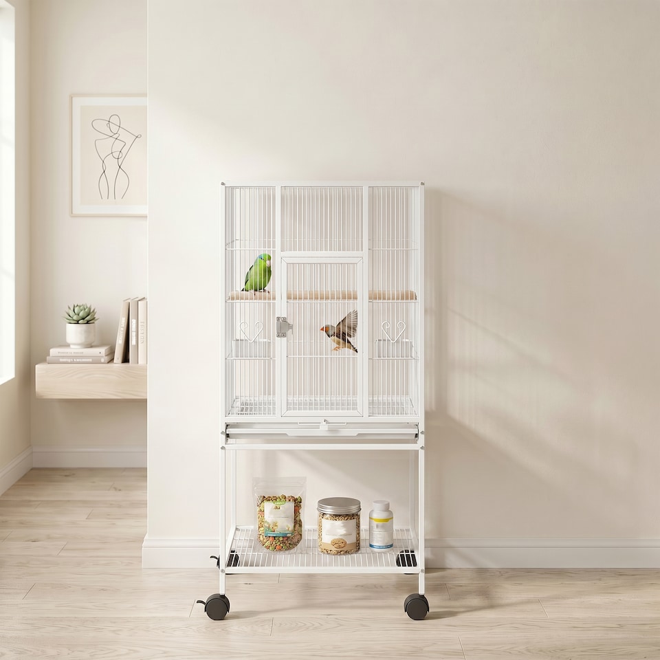 image 1 of PawHut Bird Cage Detachable with Rolling Stand White