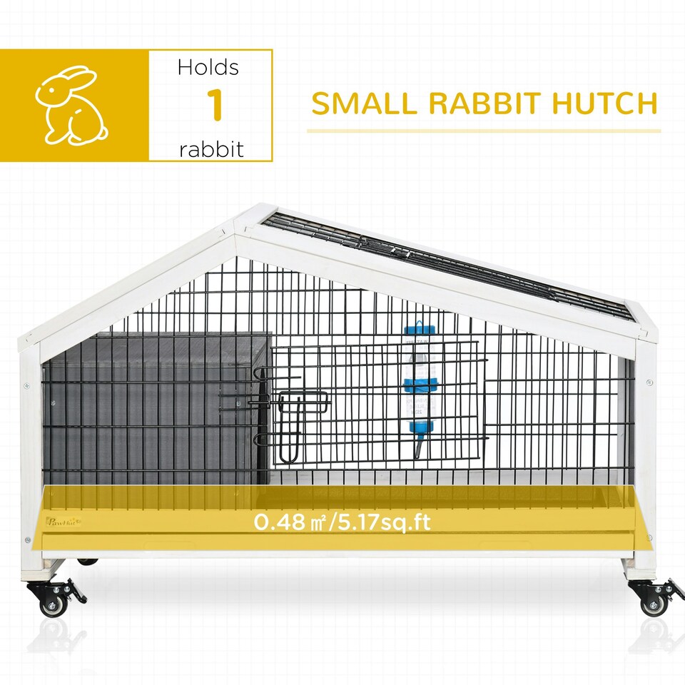 image 1 of PawHut Rabbit Cage with Water Bottle, Wheels, Plastic Slide-Out Tray - Dark Grey
