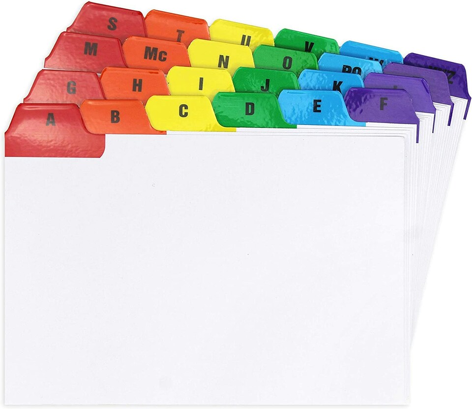 image 1 of White Cards And Coloured Tab A-Z Guide Cards 152 x 102mm (6"x4")