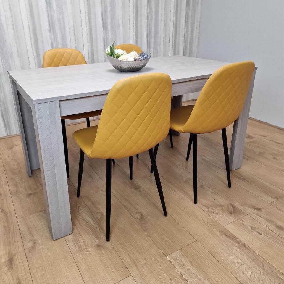 Kosy Koala Dining Table Set With 4 Mustard Gem Pattern Chairs Dining ...