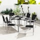 image 2 of Outsunny 7 Piece Garden Dining Set, Outdoor Table and 6 Stackable Chairs, Steel Frame, Tempered Glass Top Table, Mesh Seats, Black