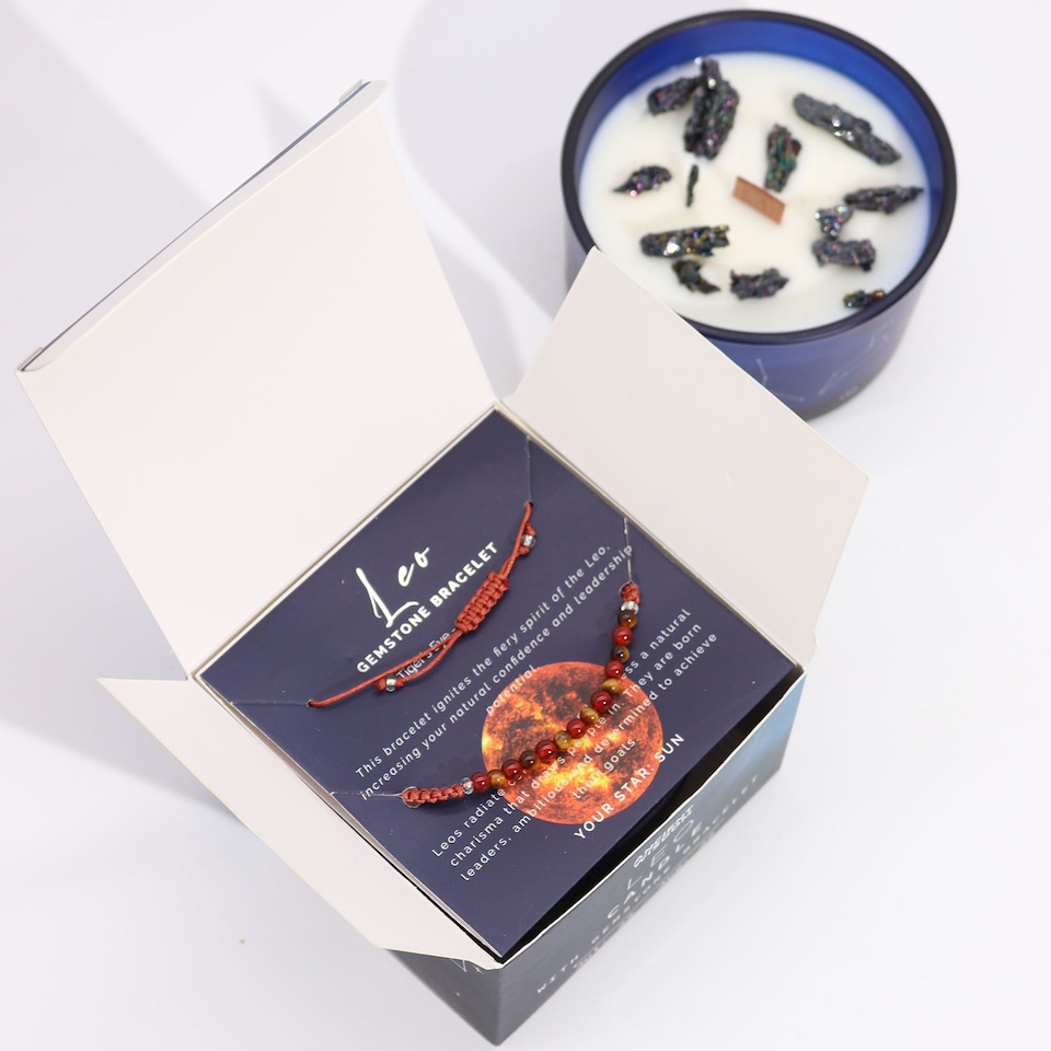 image 1 of Serenityy Leo Zodiac Crystal Candle with Gemstone Bracelet