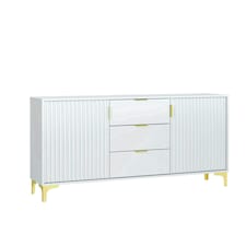 Bold sideboard 140cm white ribbed fronts gold accents White
