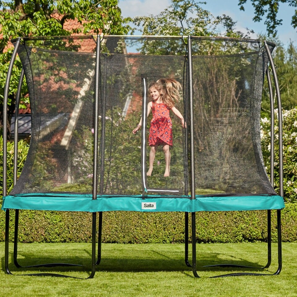 image 1 of 7ft x 5ft Salta Green Rectangular Comfort Edition Trampoline with Enclosure