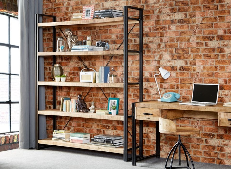 image 1 of Cosmo Industrial Large Open Bookcase - Solid Mango Wood - L40 x W160 x H200 cm