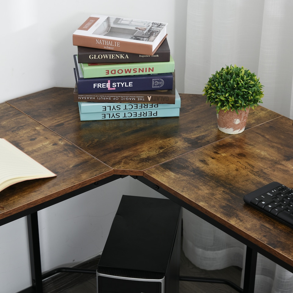 image 1 of HOMCOM L-Shaped Desk, Gaming Desk, 150 x 150 x 75 cm, Corner Computer Desk for Study, Home Office, Bedroom, Rustic Brown