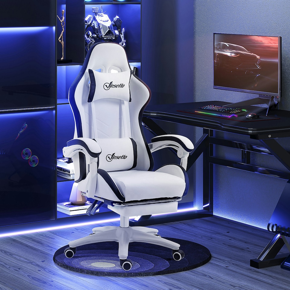 image 1 of Vinsetto Racing Style Gaming Chair with Reclining Function, White and Black