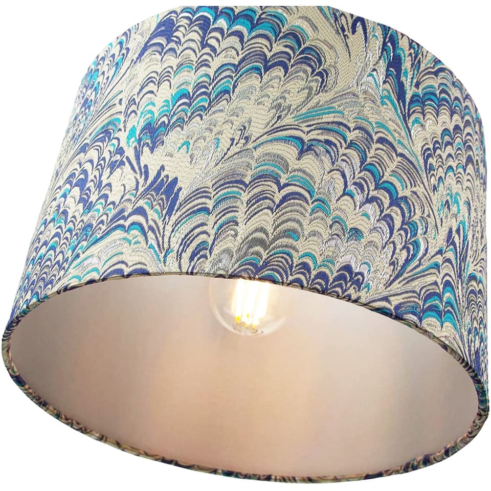 image 1 of Contemporary and Vivid Peacock Print 40cm Table/Pendant Lampshade in Soft Cotton | Multi | Multi-Colour | 1