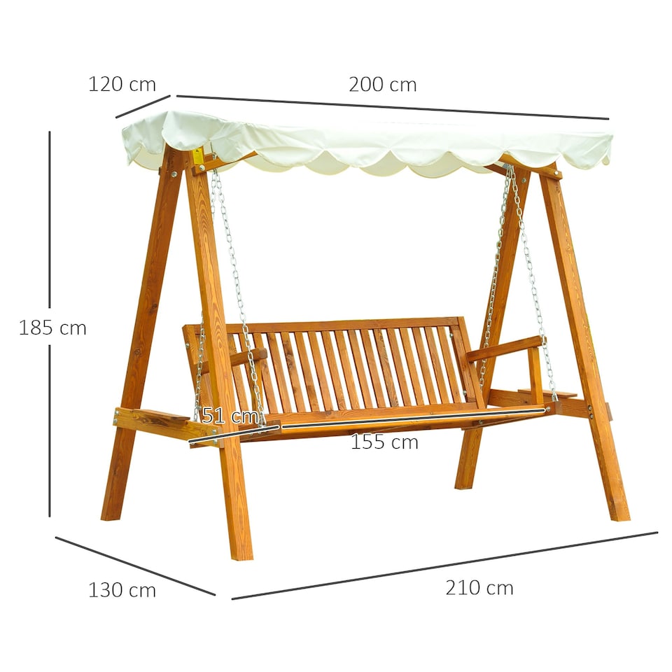image 1 of Outsunny Swing Chair 3 Seater Swinging Wooden Hammock Garden Seat