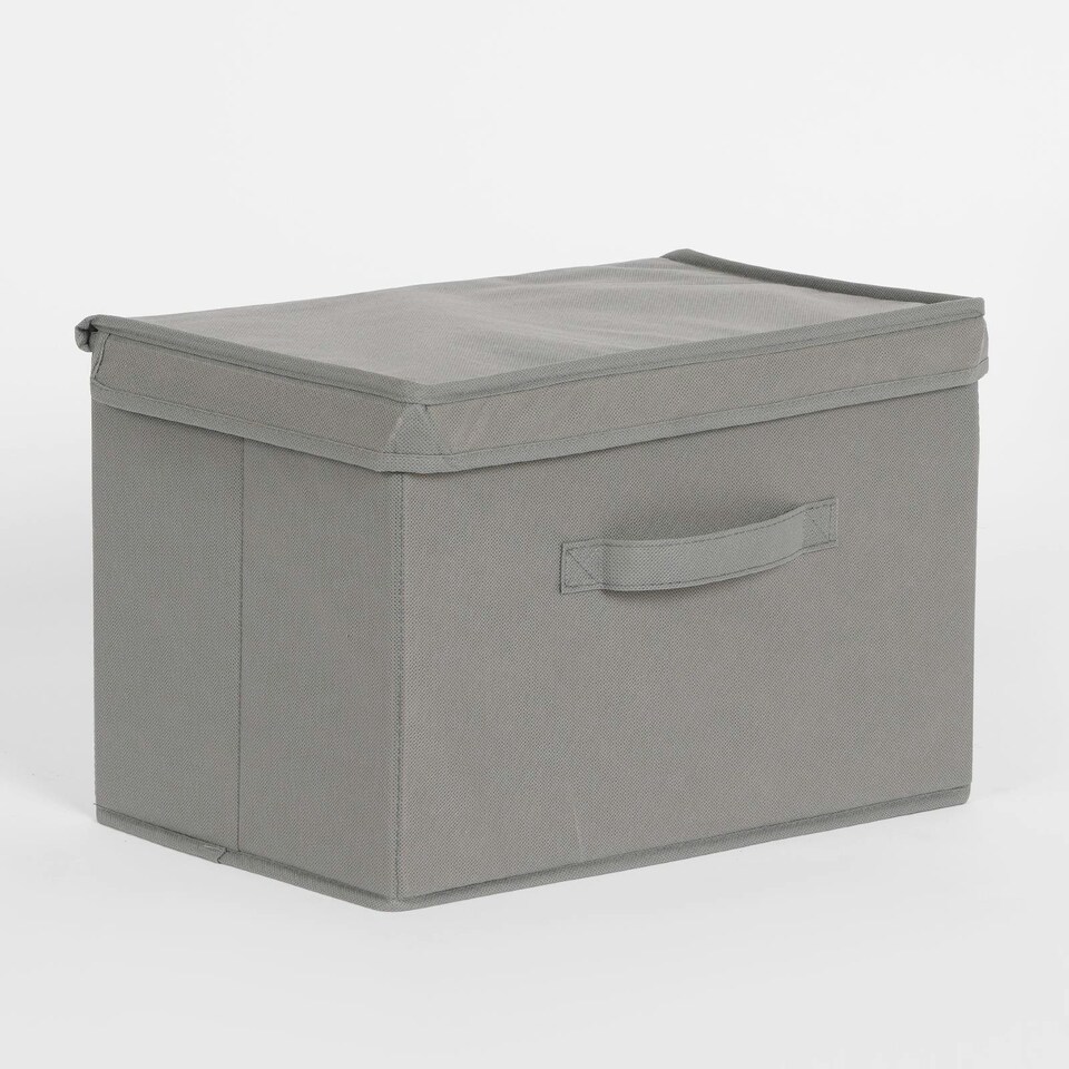 image 1 of OHS Folding Collapsible Fabric Storage Box With Lid, 38x25cm - Grey