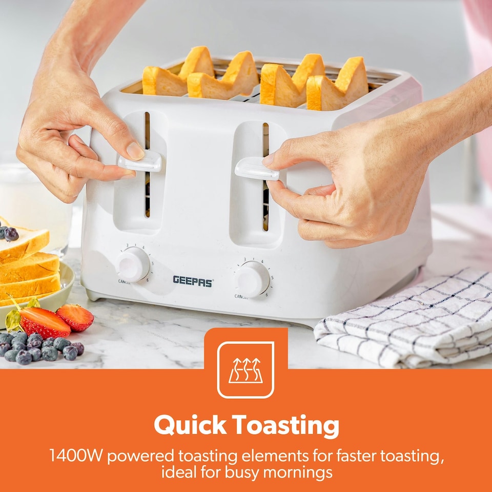 image 1 of GEEPAS 4 Slice Toaster|1400W White
