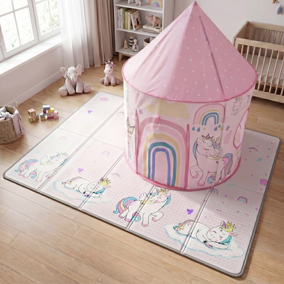 image 1 of Kids Unicorn Play Tent and Play Mat Set