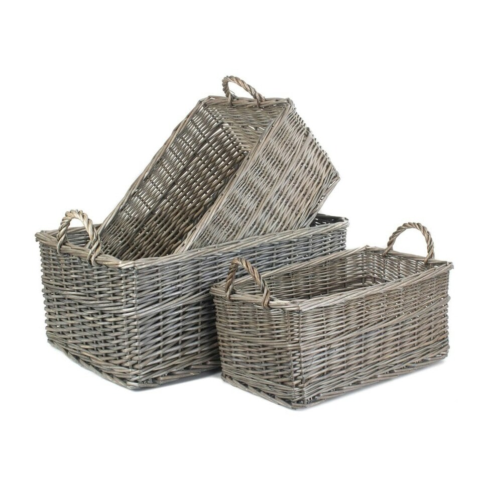 image 1 of Medium Shallow Antique Wash Storage Basket | Brown | Brown