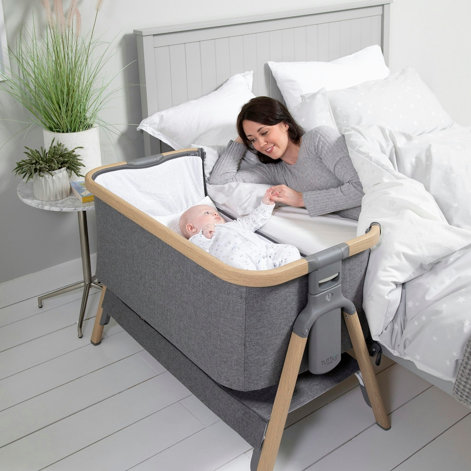 image 1 of Tutti Bambini CoZee Bedside Crib - Oak and Charcoal