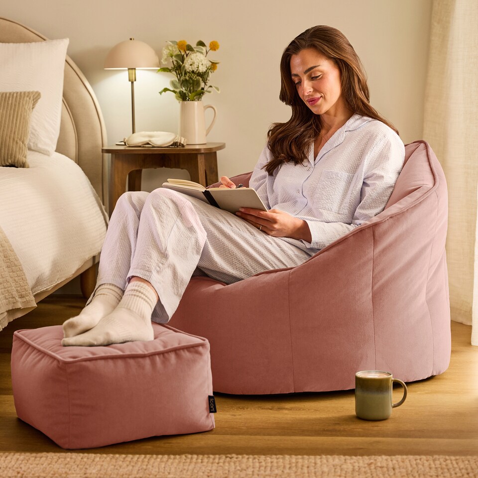 image 1 of icon Sirena  Velvet Accent Chair and Footstool Bean Bag, Pink