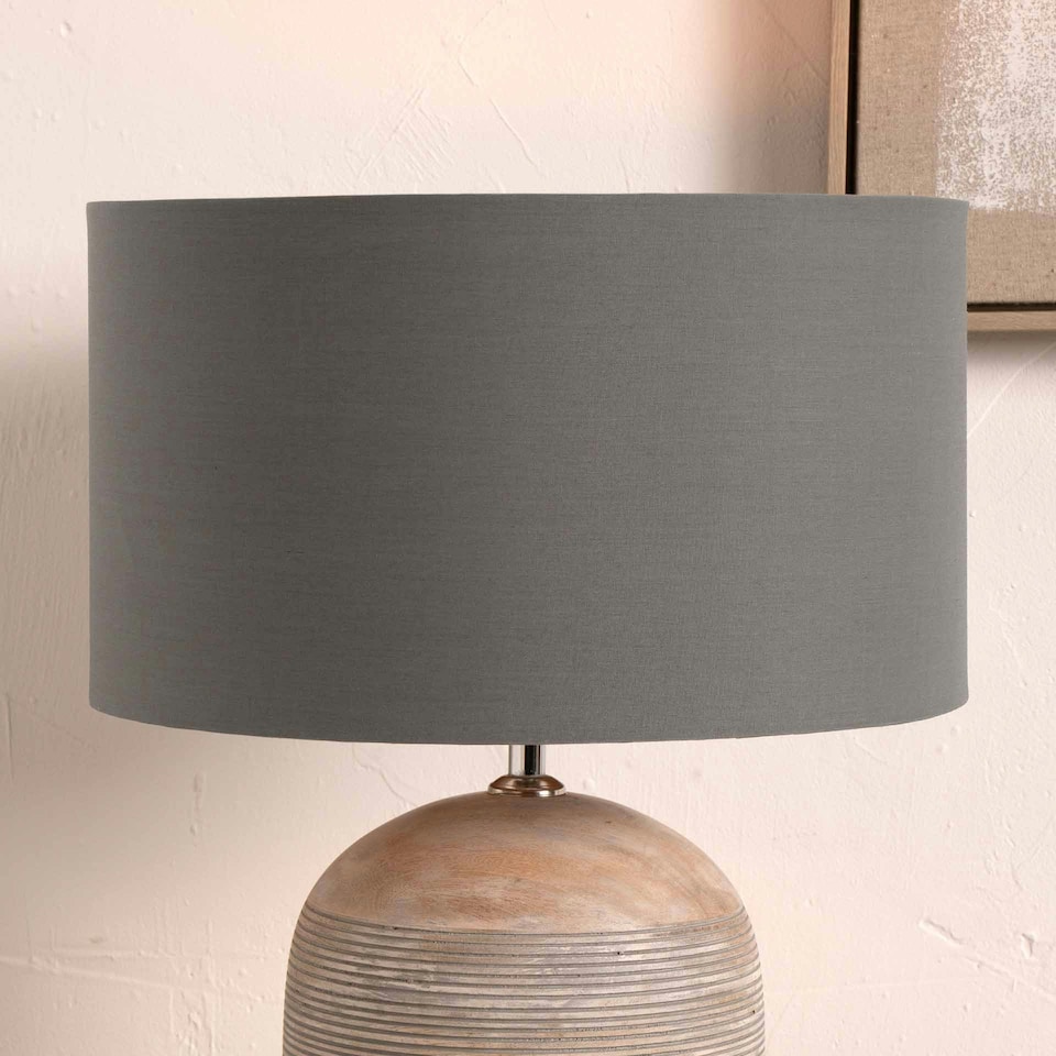 image 1 of 40cm Grey Poly Cotton Cylinder Lamp Shade Drum Table Floor Lampshade