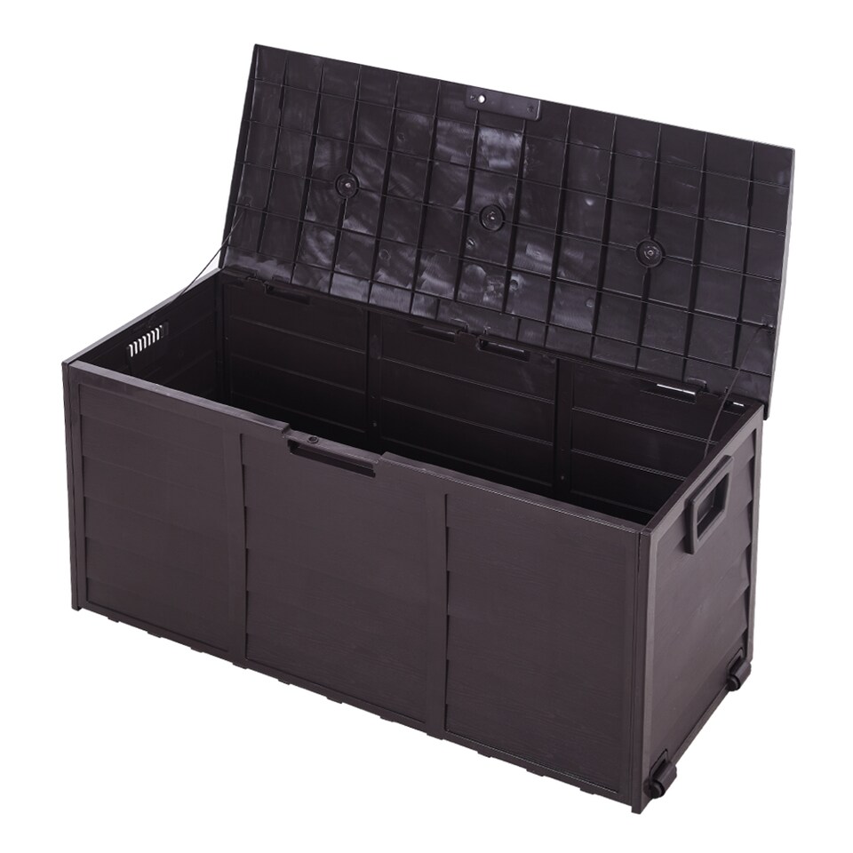 image 1 of Living and Home 290L Outdoor Plastic Garden Storage Box with Wheels, Dark Brown | Brown | Dark Brown | 290L | 1
