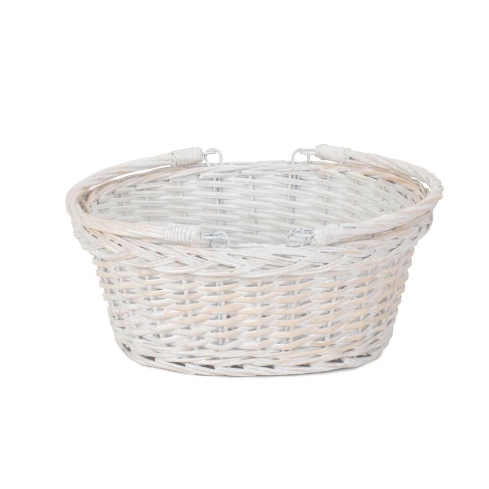image 1 of Small White Swing Handle Wicker Shopping Basket | White | White | S