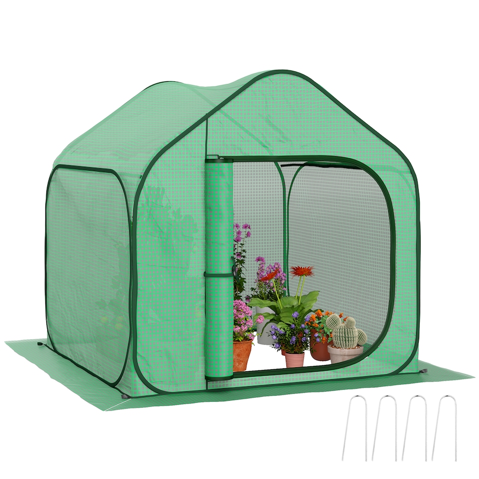 image 1 of Outsunny Mini Pop Up Greenhouse w/ Reinforced PE Cover, Zipper Door, Green | Green | 1