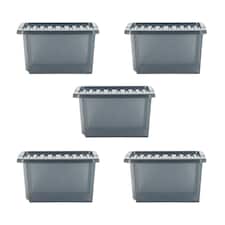 Wham Crystal 5 x 28L Stackable Plastic Storage Boxes with Lids Black