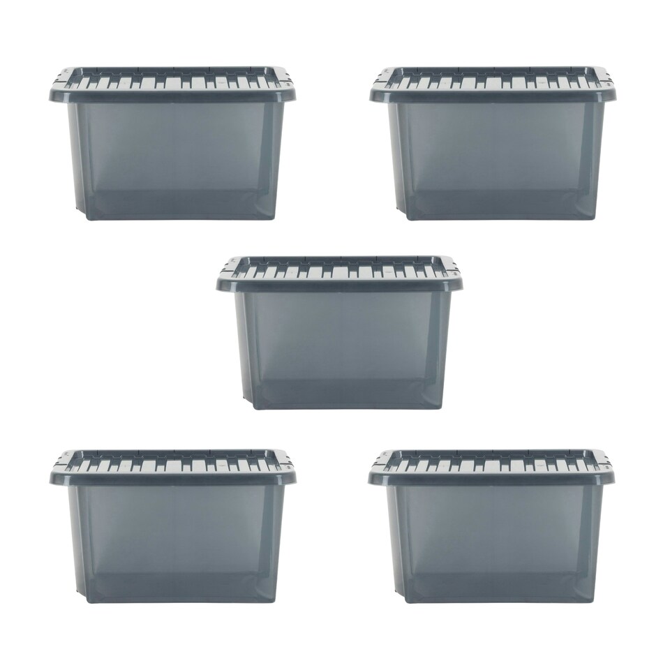 image 1 of Wham Crystal 5 x 28L Stackable Plastic Storage Boxes with Lids Black