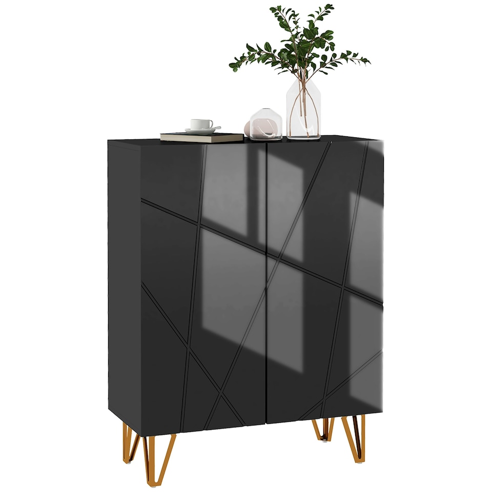 image 1 of HOMCOM Shoe Storage Cabinet with Soft-Close Hinges and Adjust Shelves, Black