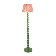 Higgledy Gloss Cotswold Green Paint Floor Lamp with Coral Pink Fabric Ikat Shade 35cm E27