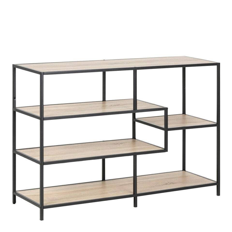 image 1 of Seaford Wide Black Metal Bookcase with 4 Sonoma Oak Shelves