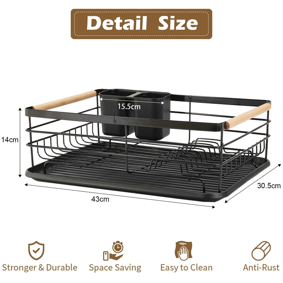 image 1 of Living and Home Metal Dish Rack Drainer with Removable Drainboard - Black