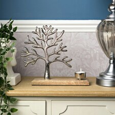 Tree of Life Metal & Wood Tea Light Holder Silver