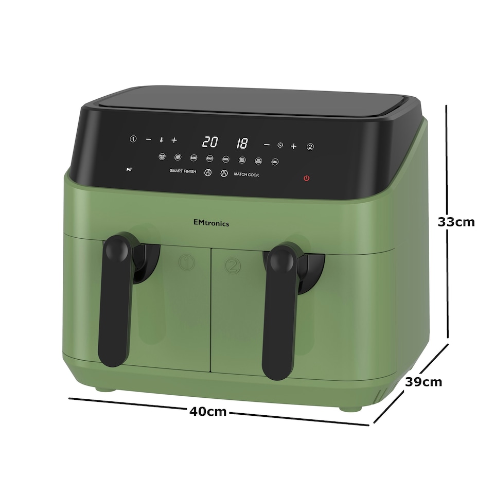 image 1 of EMtronics 9 Litre Digital Double Basket Air Fryer - Sage Green