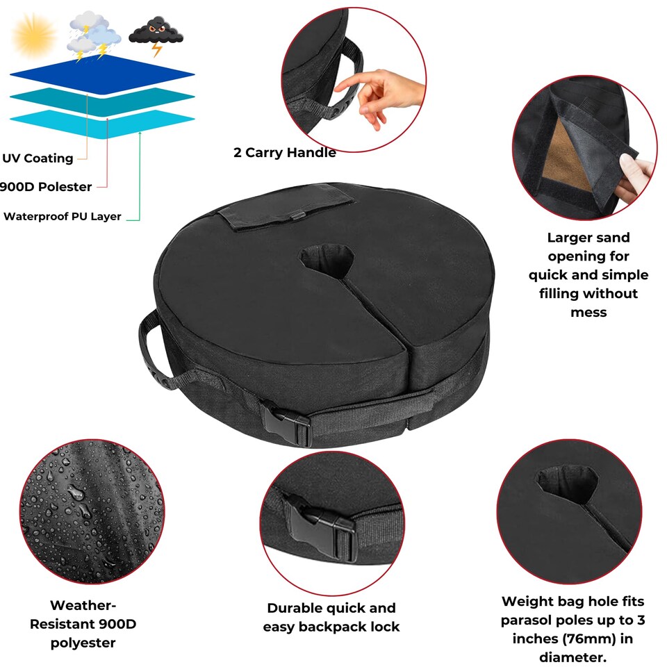 image 1 of 40kg Black Heavy Duty Round Garden Patio Parasol Umbrella Refillable Base Weight Bag