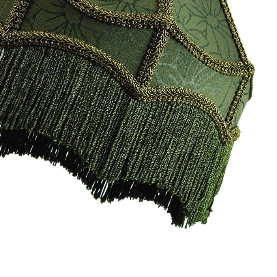 image 1 of Classic Victorian Style Empire Pendant Shade in Forest Green Fabric with Tassels | Green