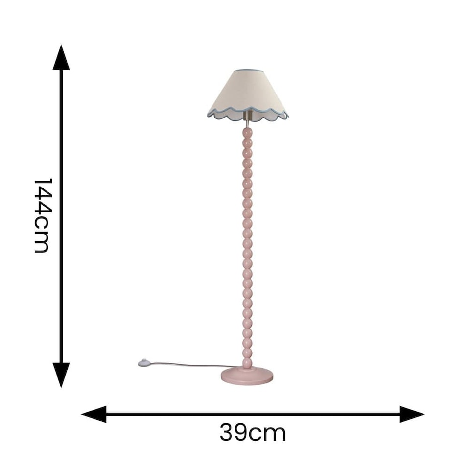 image 1 of ValueLights Bobbles Rose Pink Floor Lamp Blue Trim Scallop Shade & Bulb | Pink
