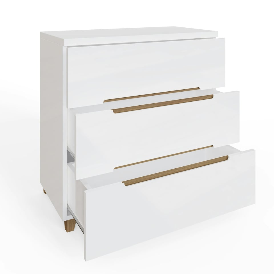 image 1 of FWStyle Veloce 3 Drawer Chest Of Drawers - White Gloss, Quick Click Assembly