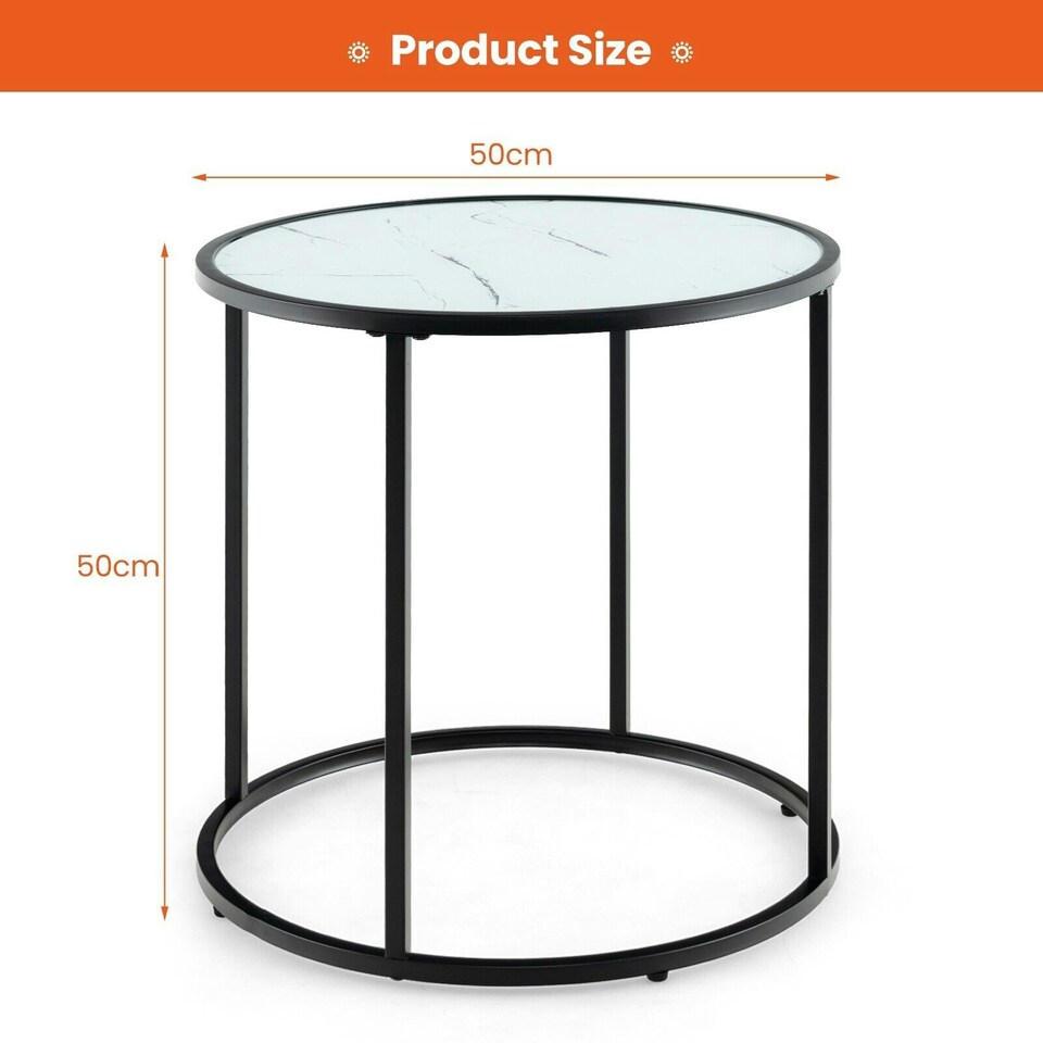 image 1 of COSTWAY Glass End Table 50cm Round Side Table White
