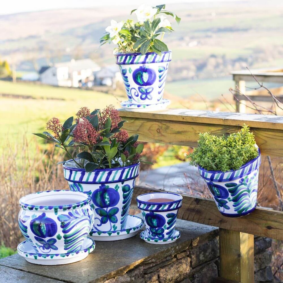 image 1 of Verano Spanish Ceramics Set of 3 Plant Pots & Drainage Plates - 16-29cm Granada