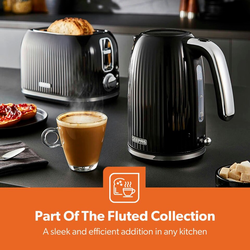 image 1 of GEEPAS 1.7L Electric Kettle 3000W 360° Rotational Base Cordless Jug Kettle|Black|Fluted