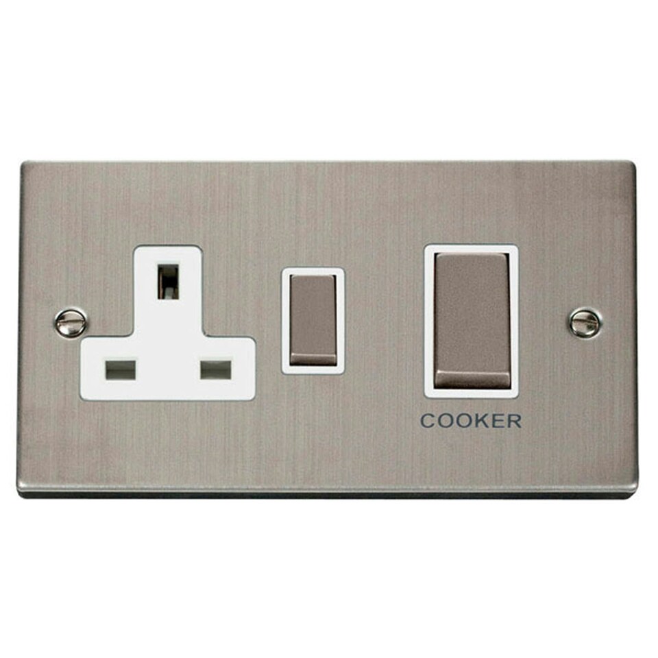 SE HOME Stainless Steel Cooker Control Ingot 45A With 13A Switched Plug Socket White | Stainless Steel