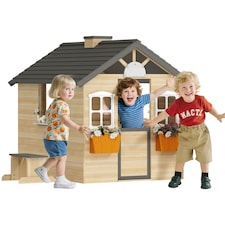 Outsunny Wooden Kids Playhouse w/ Door, Windows, Bench, For Ages 3-7 Years