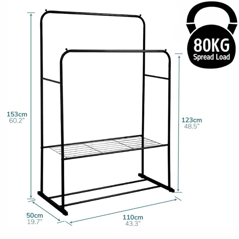 image 1 of House of Home Double Clothes Rail with Shoe Rack Heavy Duty Metal Garment Hanger Hat Bag Hooks
